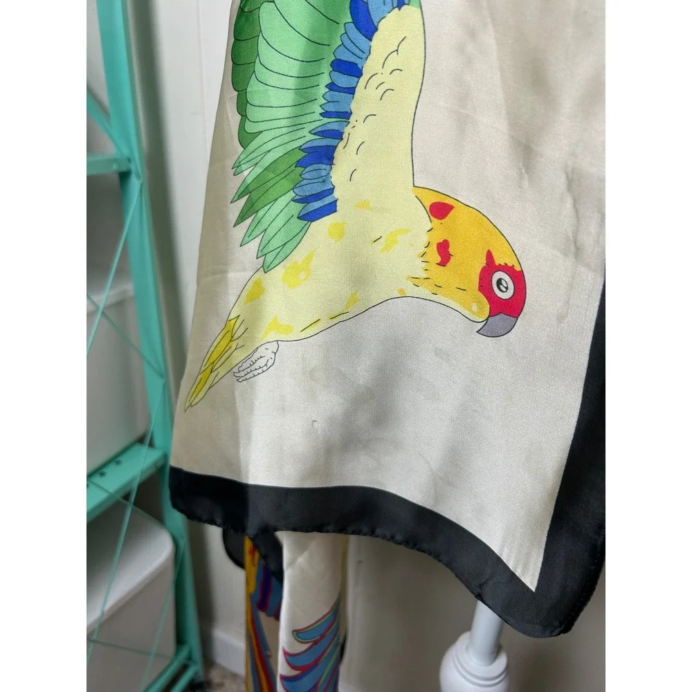 Tropical Bird Oversized Satin Scarf Wrap Resort Wear Vacation Beach Costal